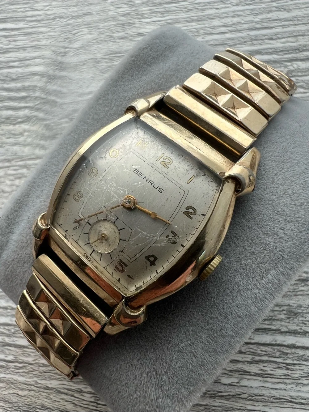 Benrus vintage men’s tank watch mechanical gold